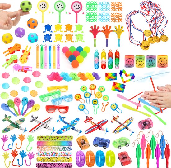 Partizzle 150x Treat Giveaway Gifts Pack - Fidget Toys - Pinata Filling - Fidgets Box with Spinner and Pop it Small Toys - Carnival Grabbelton Giveaway Gifts - For Kids