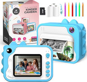 K&L® 3 IN 1 Digital Kids Camera + Instant print + play camera - 32GB micro sd card - camera kids - Vlog camera with games - Photo camera for kids - Small size toy - With video function - Blue