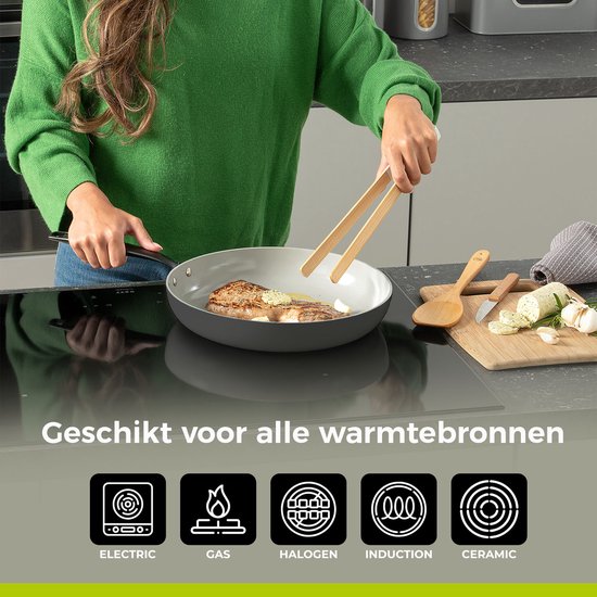 BE Living Poêle à frire - Ø 28 cm - Poêle à frire - Céramique - Antiadhésif sans PFAS - Poêle à induction - Gris - Essential Series