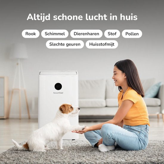 Déshumidificateur et purificateur d'air Bloomfold - 25L par jour - Fonction Lavage-Séchage incluse - Convient au salon, à la chambre à coucher, à la cave et à la salle de bain