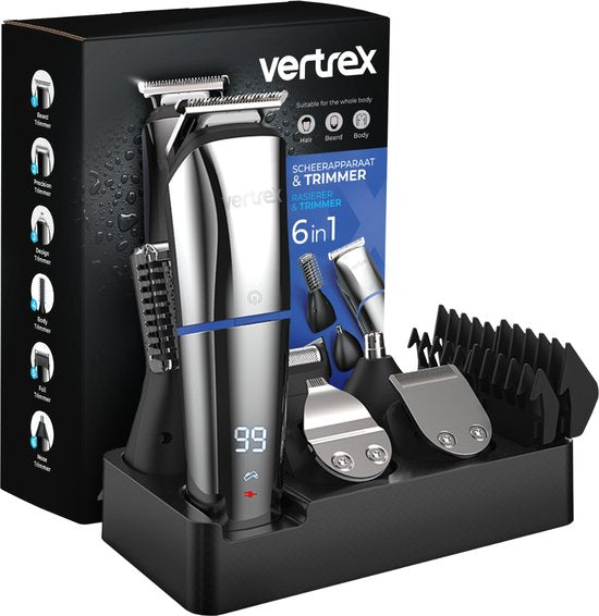 Vertrex 6 in 1 Beard Trimmer Pro+ Bodygroomer Men - Nose trimmer - Clippers - Shaver - Trimmer Beard and Body