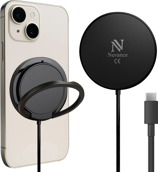 Nuvance Wireless Charger - Chargeur rapide 15W - Convient à Magsafe - Chargeur sans fil - Câble Usb-C inclus - Noir