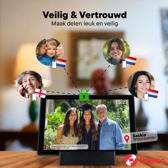 Cadre photo numérique Denver 10,1 pouces - Sans fil - Station de charge incluse - HD - Frameo App - Cadre photo - WiFi - Écran tactile IPS - 16 Go - PFF1070B