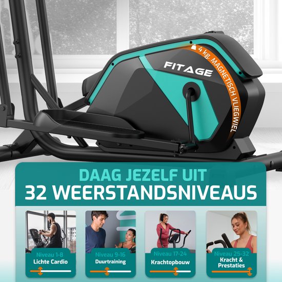 FITAGE Crosstrainer Low Noise - Crosstrainers avec Bluetooth Kinomap & Zwift - Fitness Trainer avec 24 programmes d'entraînement - Moniteur de fréquence cardiaque précis