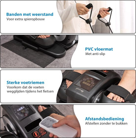Saaf Motionfit Chair Bike - 12 niveaux - avec bandes de résistance - vélo d'exercice de bureau - pour adultes - noir