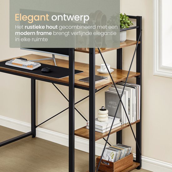 O'DADDY® Bureau avec pieds réglables - Table de bureau - Table d'ordinateur - Bureau de jeu - Petit bureau de jeu - Meuble de bureau - 120 x 60 cm - Bibliothèque - Bureau d'ordinateur - Marron