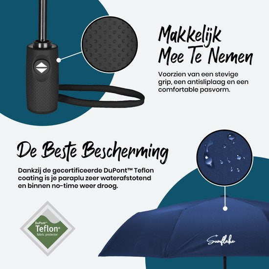 Parapluie pliable - Résiste à la tempête jusqu'à 140km/h - Pliage automatique - Housse de protection et pochette de voyage incluses - Bleu - Sunflake