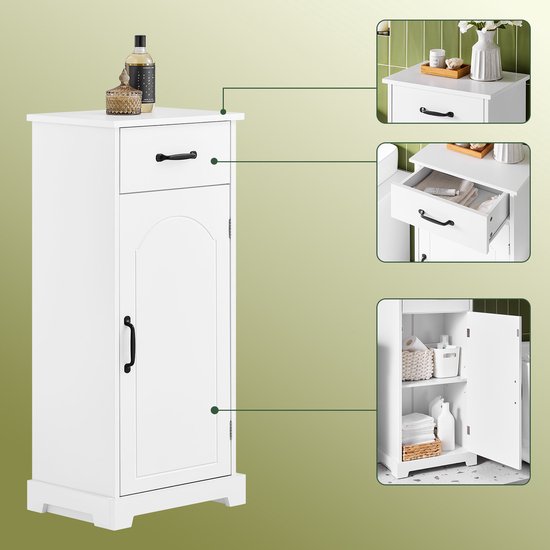 SoBuy Meuble de salle de bain, petit meuble de rangement avec tiroir, colonne de salle de bain en bois, meuble de toilette, résistant à l'humidité, blanc, 42 x 30 x 93 cm, BZR207-W