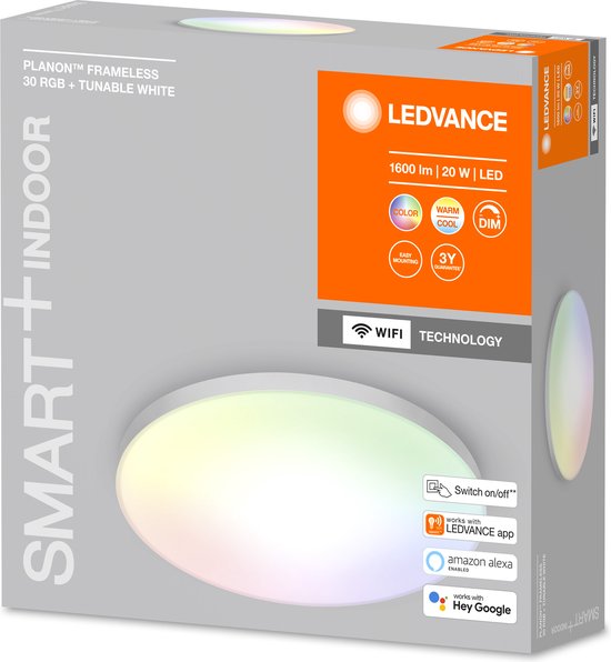 LEDVANCE Luminaire : pour plafond, SMART+ MULTICOLOR / 2 W, 22-...24- V, angle de rayonnement : 11-, réglable blanc/RGB, 3-65- K, matériau du corps : aluminium, IP2-