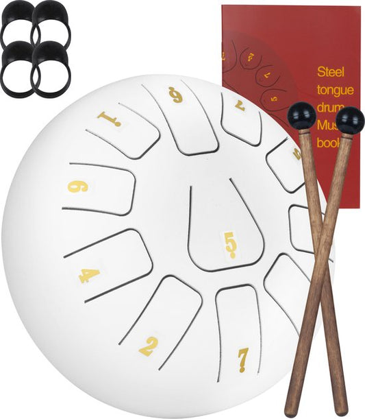 Nuvance - Handpan - Livret de cours, doigtiers et sac de rangement inclus - Tambour de langue - Tambour de handpan - Tambour de langue en acier - Blanc