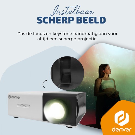 Denver Mini Beamer - Full HD 1920*1080P - 30 ANSI Lumen - Projecteur - Home Cinema - HDMI - USB-C - PR1000