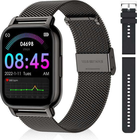 Maoo Amplify 2 Smartwatch Femme et Homme - Convient à Android et iOS - Bracelet en silicone et milanais - Compatible WhatsApp - Fonction Belf complète - Multisport - Moniteur de fréquence cardiaque et de pression artérielle - Moniteur de sommeil - Cadeau