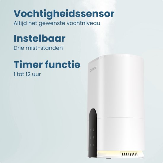 Humidificateur Auronic - 4 litres - 40m2 - Convient au salon, au bureau, à la chambre à coucher, à la chambre de bébé et plus encore - Avec aromathérapie - Sans BPA - Blanc