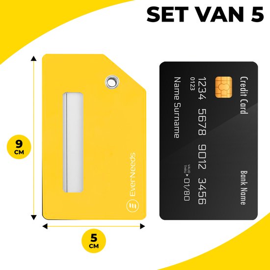 EverNeeds Etiquette de bagage - Silicone - Etiquette de bagage pour valises - Etiquettes de bagage - Jaune - 5 pièces