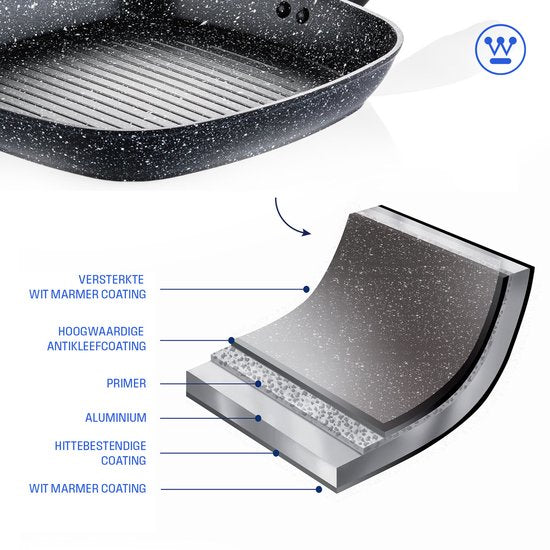 Westinghouse Poêle à griller - Ø 28 cm - Poêle à induction - Sans PFOA - Marbre noir