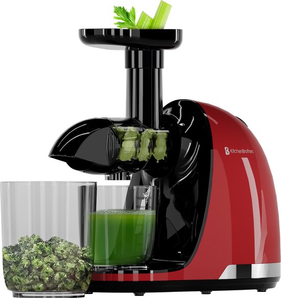 KitchenBrothers Slowjuicer - Extracteur de jus - Presse légumes et fruits - 700ml - Avec récipient à pulpe - Extracteur de jus - Cadeau de fête des mères - Rouge