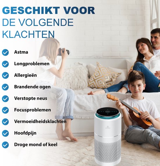 Purificateur d'air Aironex avec filtre HEPA - 40 m2 - Convient au salon, à la chambre à coucher, au bureau, à la chambre de bébé - Indicateur de la qualité de l'air - Fonctionne contre les acariens, le rhume des foins, les allergies, la poussière - Élimin