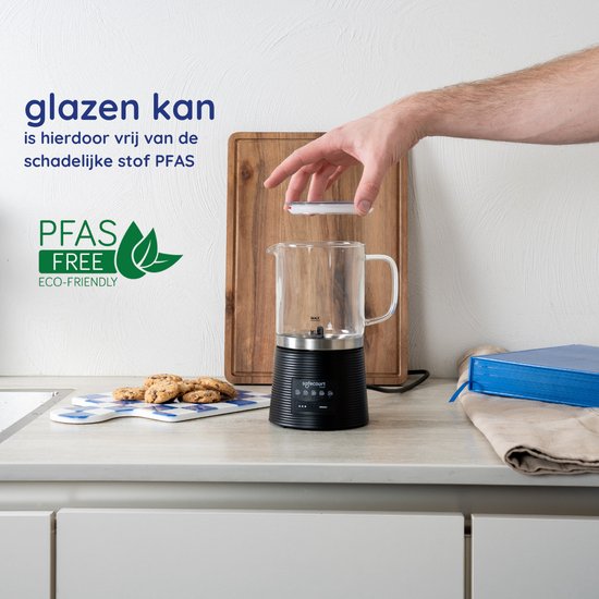 Safecourt Kitchen Mousseur à lait en verre - Mousseur à lait électrique - Revêtement antiadhésif - 600 watts - Noir