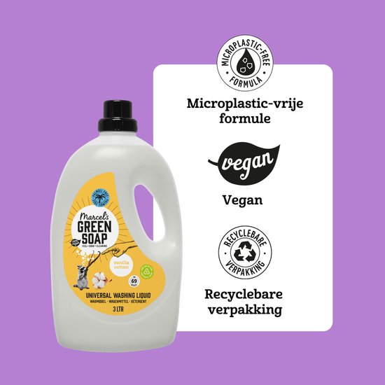 Détergent universel Marcel's Green Soap - Grand paquet - Vanille et coton - 3L - 69 lavages