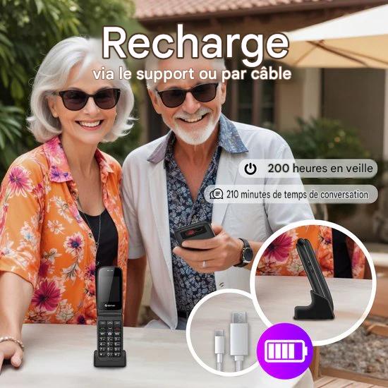 Denver Seniors Téléphone Mobile 4G - Grandes touches - Bouton SOS - Support de charge - GSM - Simlock-free - Bluetooth - BAS24600L
