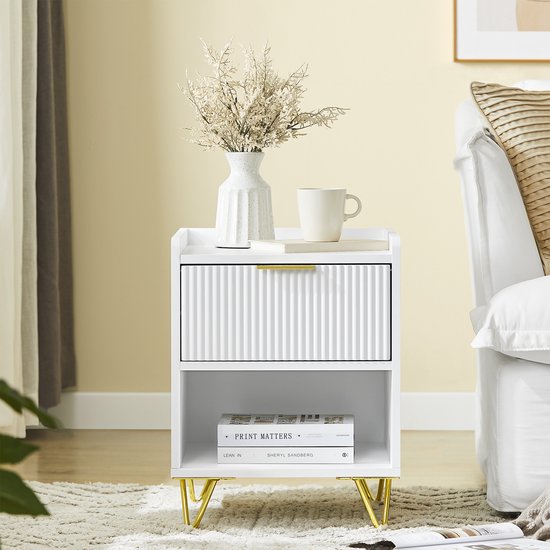 SoBuy Table de chevet, table de chevet avec tiroir et étagère, table d'appoint moderne pour la chambre et le salon, blanc, 40 x 40 x 51 cm (l x p x h) FBT169-W