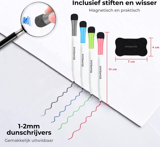Systemyze Month Planner Whiteboard - Tableau magnétique de planification - Planificateur hebdomadaire magnétique - Incluant marqueurs et gomme - Format A3