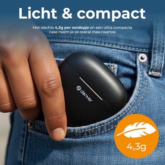 Ecouteurs Denver - Ecouteurs légers - 6 heures d'écoute - Bluetooth 5.3 - TWE48