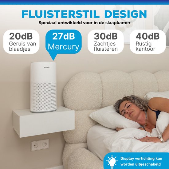 Sofresh - Purificateur d'air avec application - Pour les pièces jusqu'à 30 m² & système de filtration 6 en 1 - Équipé d'un filtre Hepa et d'un indicateur de qualité de l'air - 195 x 195 x 388 mm - Plastique blanc
