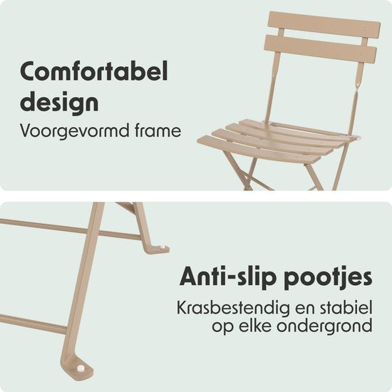 LifeGoods Set Bistro - Acier - 3 pièces - Set de jardin - Pliant - Set de balcon avec table - Résistant aux intempéries - Taupe