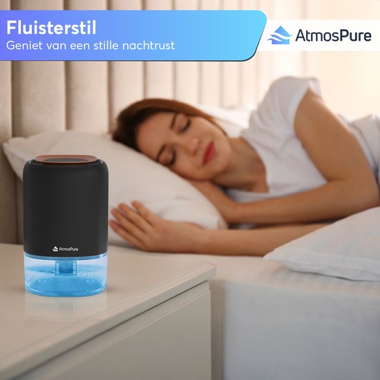 Déshumidificateur AtmosPure® AirDry Compact - Déshumidifie 500 ml par jour - Extrêmement silencieux - LED RGB - Purificateur d'air pour le salon, la chambre et la salle de bain
