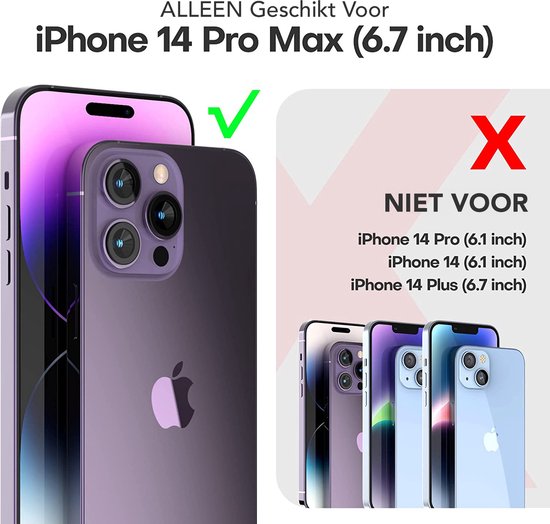Podec Case Transparent - Bundle with 2x Screen Protector + 2x Camera Protector - Phone Case with Protective Glass - Case Transparent - Suit pour iPhone 14 pro max