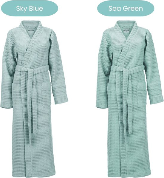 Heckettlane Peignoir gaufré - robe de chambre pour femmes et hommes - L - Manteau du matin en coton - Convient pour le sauna - Vert