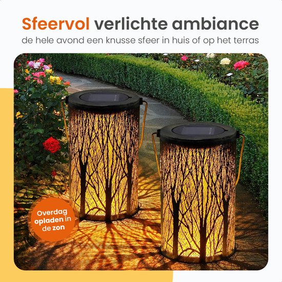 Goliving Lampe de table solaire Oasis - Lampe d'extérieur - 2 pièces - Lanterne d'extérieur - Lampe de jardin solaire - Lampe d'extérieur LED - Lampe à suspension - 20 cm - Métal - Bronze