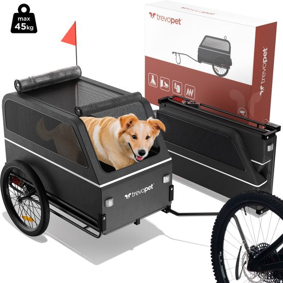 TrevoPet® Dog Bike Trailer XL - remorque pliante pour vélo - remorque pour chien avec rampe, système de suspension et résistance aux intempéries - convient aux vélos électriques - 45 kg - noir