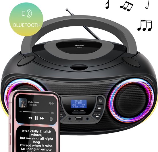 Denver Portable DAB Radio CD Player Kids - Bluetooth - Light Effects - Boombox - AUX - FM - TDB212GREY