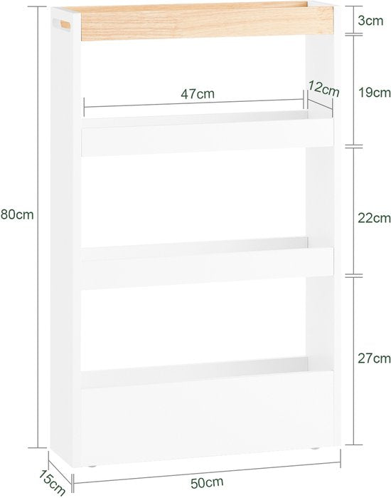 SoBuy NSR12-W Meuble de salle de bain - Meuble de rangement en bois blanc avec roulettes