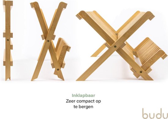 Budu Egouttoir - Egouttoir en bois de bambou - Egouttoir pour la vaisselle - Egouttoir pour le lave-vaisselle - Egouttoir pour la cuisine - Pliable - Pliable