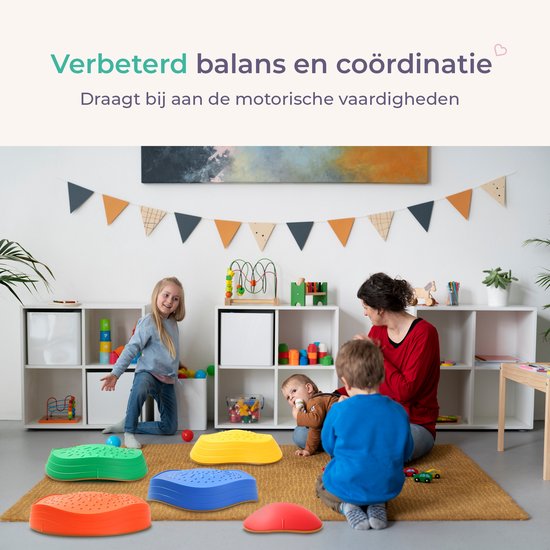 Qwali Stacking stones set - 5 pieces - Montessori - Toys - Educational - Step - Stepping stones - Children - Educational games - Balance - Motor skills - River stones - Board - Balance game - Balance