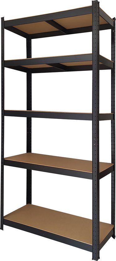 BRASQ Armoire à étagères en métal noir - Rack de stockage - Armoire murale - Armoire de stockage 180x90x40cm - 5 niveaux - armoire 175 KG/étagère - 875 KG max.