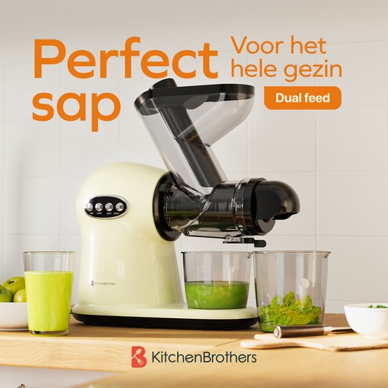 KitchenBrothers Slowjuicer XL - Presse-agrumes - Presse-légumes et fruits - alimentation 43 mm et 70 mm - 500 ml - Champagne