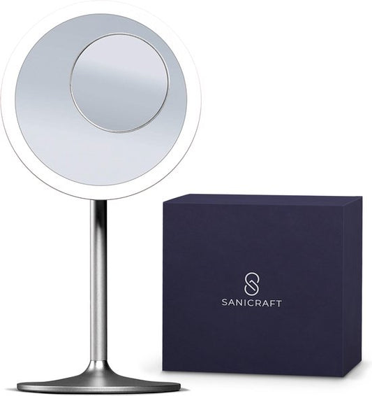 SaniCraft® Miroir de maquillage avec éclairage - Miroir grossissant et miroir de rasage - grossissement 10x - éclairage LED - rechargeable par USB - diamètre 17 cm