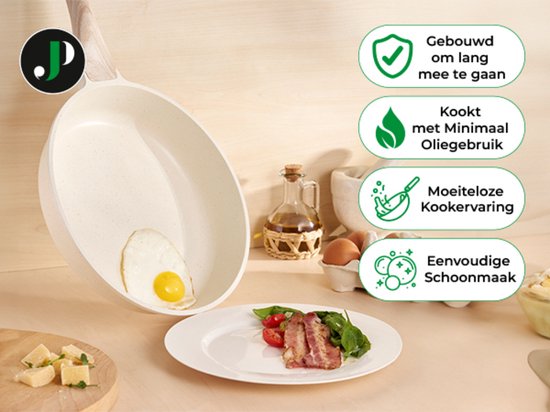 Just Perfecto 21 Set de casseroles et poêles à induction - Beige Set de casseroles et poêles avec couvercle pour gaz et induction - Sans PFAS - Poignées froides