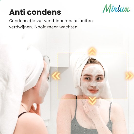 Mirlux Miroir de salle de bain avec éclairage LED et chauffage - Miroir mural rectangulaire - Miroir de douche anti-condensation - 90x65CM