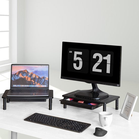Auronic Support de moniteur - Rehausseur de moniteur - Rehausseur d'écran - 2 pièces - réglable - 37 x 23,5 x 10 cm - métal - noir