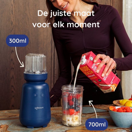 Safecourt Kitchen PureBlend - 1000W Smoothie maker - BPA free - includes to-go drinking lid + straw- Premium Tritan blend cups - Blue