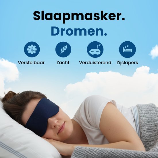 PurelyGoods® Masque de sommeil - Masque pour les yeux - Assombrissant - Masque de sommeil - Hommes et femmes - Coton - Bleu foncé
