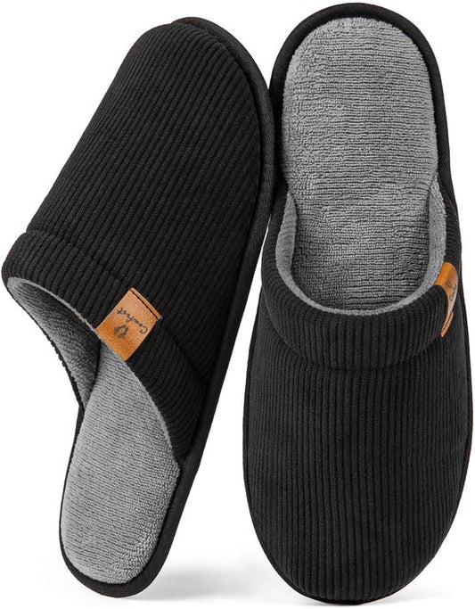 Chaussons Hommes - Chaussons - Taille 42/43 - Noir - Velours côtelé - Antidérapant - Comfeet