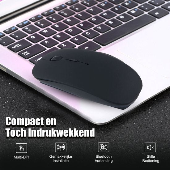 K&L Wireless Mouse - Souris sans fil Bluetooth pour ordinateur portable - Silencieuse - Rechargeable - Noir