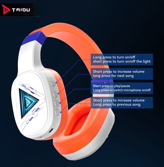TAIDU THS320Pro - Casque de jeu sans fil 2,4GHz - Casque Bluetooth - avec microphone - Convient pour PS4/PS5, Nintendo Switch - Multiplateforme - Blanc Orange