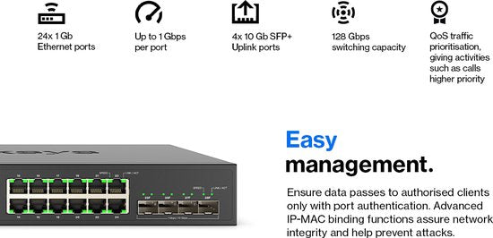 Linksys LGS328C - Commutateur réseau - Gigabit - Géré - 24 ports - 4 ports SFP+ - Noir